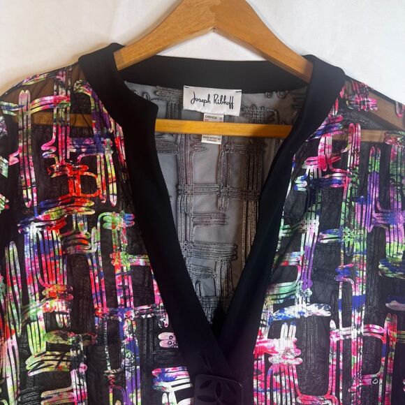 Joseph Ribkoff Sheer Abstract Embossed Asymmetrical Statement Cardigan Size 12 - Picture 3 of 9